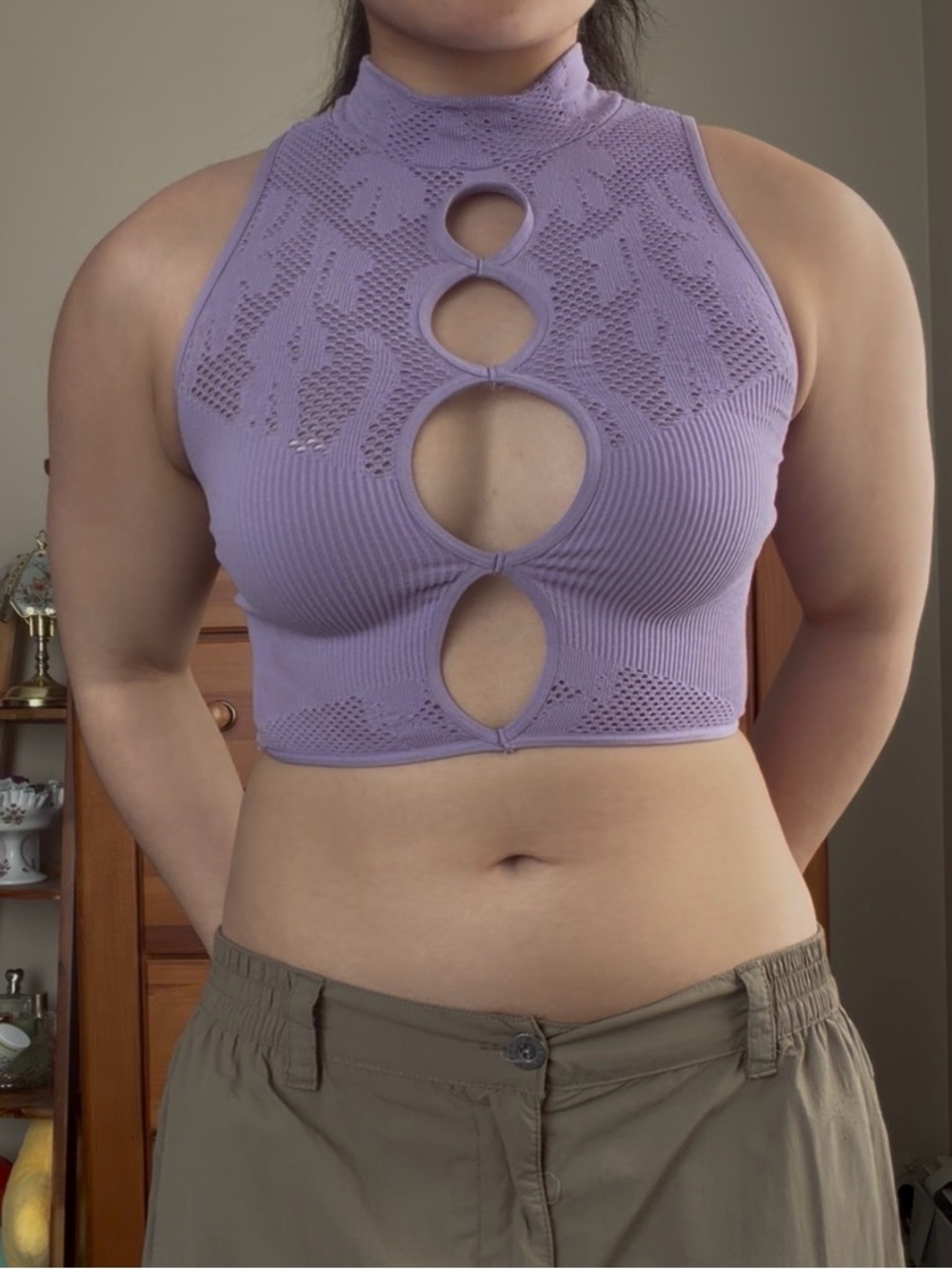 Urban Outfitters Lavender Ribbed Cutout High Neck Crop Top